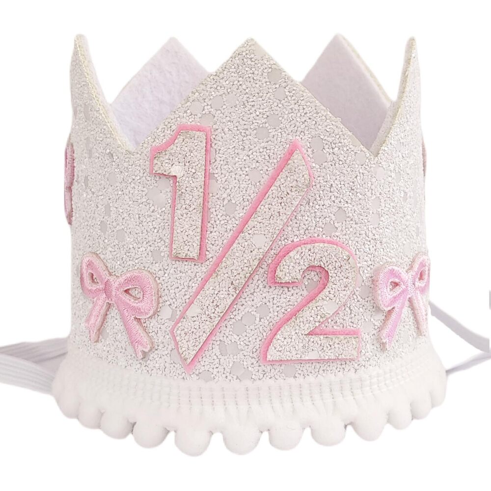 6331 Pink Bow 1/2 Birthday Crown 6 Months Decorations for Baby Girls